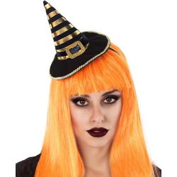 ATOSA - Zwart en goudkleurig gestreepte heksenhoed haarband voor volwassenen - Accessoires > Haar & hoofdbanden